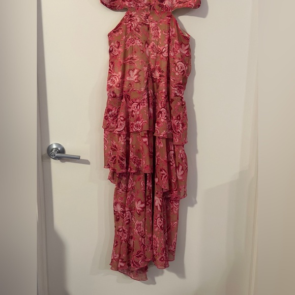 Large Summer Dress Random Floral Print Ring Linked Cut Out Layered Hem Chiffon - Picture 8 of 9